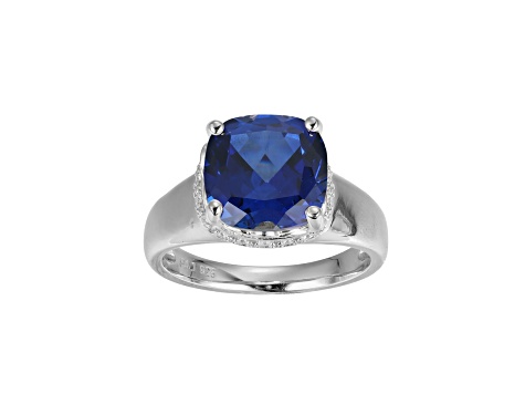 Lab Created Blue Sapphire And Cubic Zirconia Platinum Over Silver September Birthstone Ring 4.45ctw