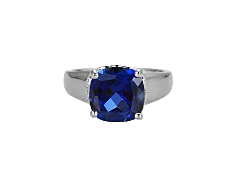 Lab Created Blue Sapphire And Cubic Zirconia Platinum Over Silver September Birthstone Ring 4.45ctw