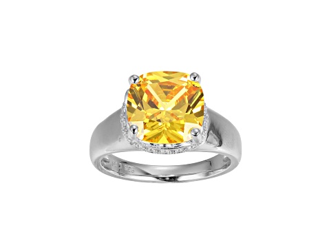Yellow And White Cubic Zirconia Platinum Over Silver November Birthstone Ring 7.10ctw