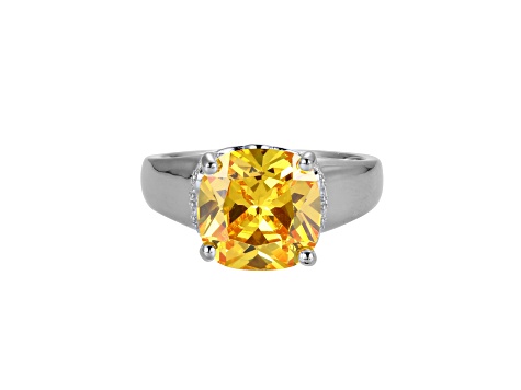 Yellow And White Cubic Zirconia Platinum Over Silver November Birthstone Ring 7.10ctw