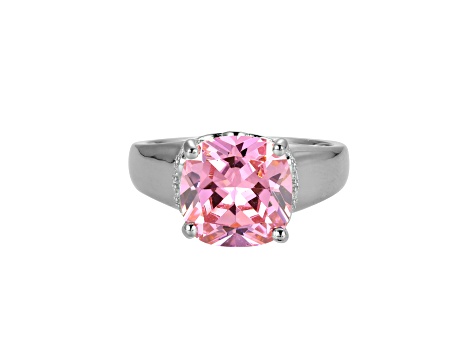 Pink And White Cubic Zirconia Platinum Over Silver October Birthstone Ring 7.12ctw