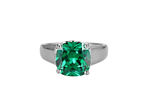 Green And White Cubic Zirconia Platinum Over Silver May Birthstone Ring 5.23ctw