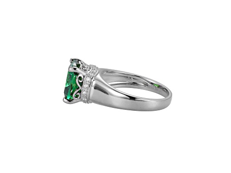 Green And White Cubic Zirconia Platinum Over Silver May Birthstone Ring 5.23ctw