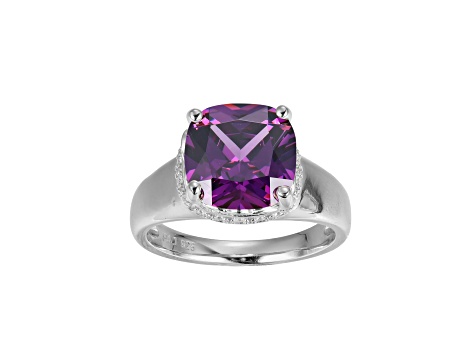 Purple And White Cubic Zirconia Platinum Over Silver February Birthstone Ring 5.81ctw