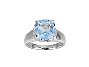 Lab Blue Spinel And White Cubic Zirconia Platinum Over Silver March Birthstone Ring 3.79ctw