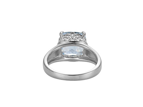 Lab Blue Spinel And White Cubic Zirconia Platinum Over Silver March Birthstone Ring 3.79ctw