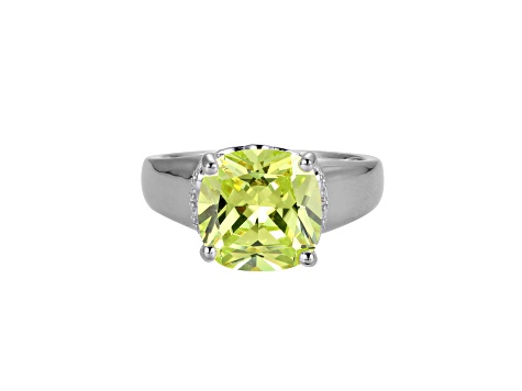 Green And White Cubic Zirconia Platinum Over Silver August Birthstone Ring 6.98ctw