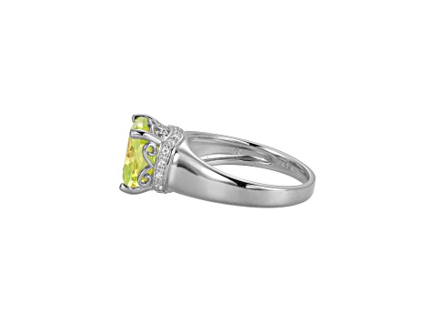 Green And White Cubic Zirconia Platinum Over Silver August Birthstone Ring 6.98ctw