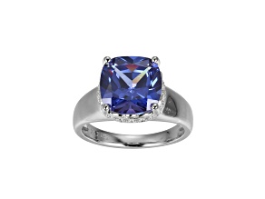 Blue And White Cubic Zirconia Platinum Over Silver December Birthstone Ring 6.72ctw