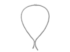 Clear Cubic Zirconia, Rhodium Plated over Brass Bezel Set Necklace