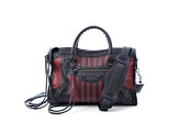 Balenciaga Classic City Marine Bordeaux Stripe Small Satchel Bag