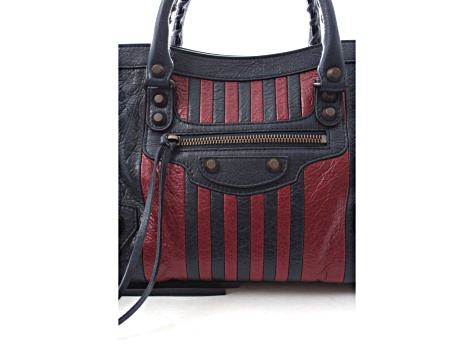 Balenciaga Classic City Marine Bordeaux Stripe Small Satchel Bag