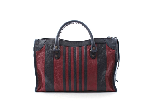 Balenciaga Classic City Marine Bordeaux Stripe Small Satchel Bag