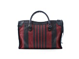 Balenciaga Classic City Marine Bordeaux Stripe Small Satchel Bag