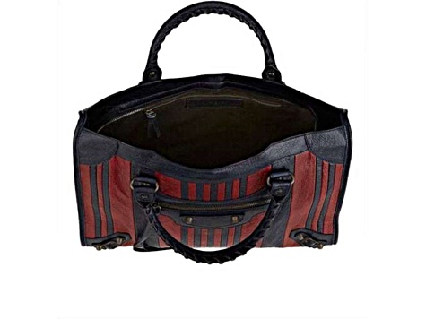 Balenciaga Classic City Marine Bordeaux Stripe Small Satchel Bag
