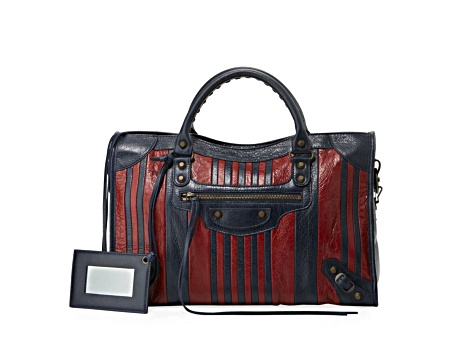Balenciaga Classic City Marine Bordeaux Stripe Small Satchel Bag