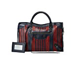 Balenciaga Classic City Marine Bordeaux Stripe Small Satchel Bag