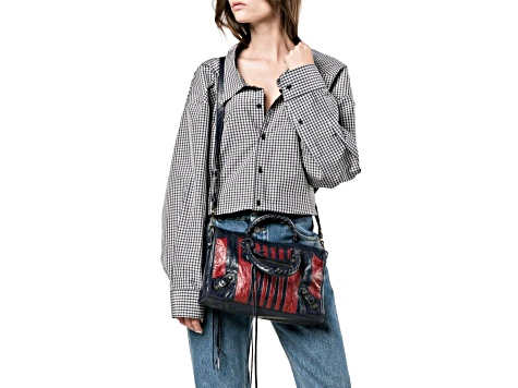 Balenciaga Classic City Marine Bordeaux Stripe Small Satchel Bag