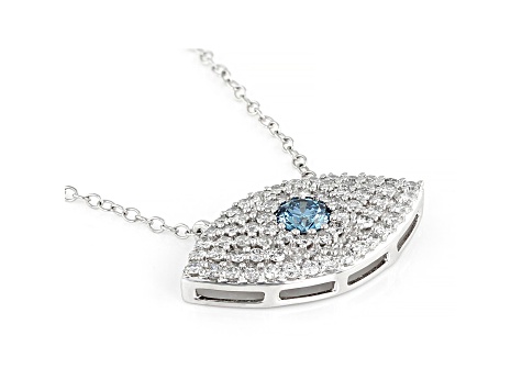 Blue And White Lab-Grown Diamond 14kt White Gold Necklace 0.80ctw