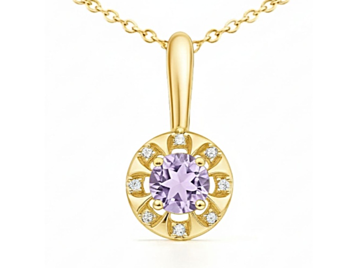 Natural Purple Amethyst 14K Yellow Gold Over Sterling Silver Round Shape Pendant with Chain