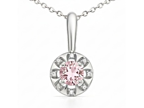 Natural Pink Rose Quartz Sterling Silver Round Shape Pendant with Chain