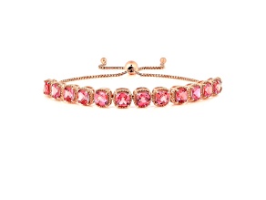 Lab Created Peach Padparadscha Sapphire 18K Rose Gold Over Sterling Silver Halo Tennis Bracelet