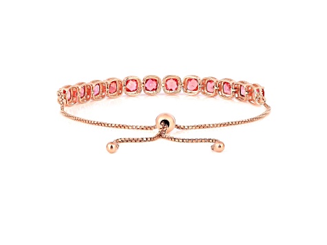 18K Rose Gold Over Sterling Silver Lab Created Peach Padparadscha Sapphire Bolo Bracelet 9.07ctw