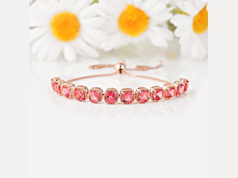 18K Rose Gold Over Sterling Silver Lab Created Peach Padparadscha Sapphire Bolo Bracelet 9.07ctw