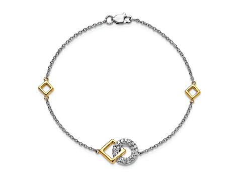 14k Yellow Gold and 14k White Gold Polished Diamond Circle and Square Bracelet