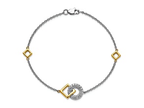 14k Yellow Gold and 14k White Gold Polished Diamond Circle and Square Bracelet
