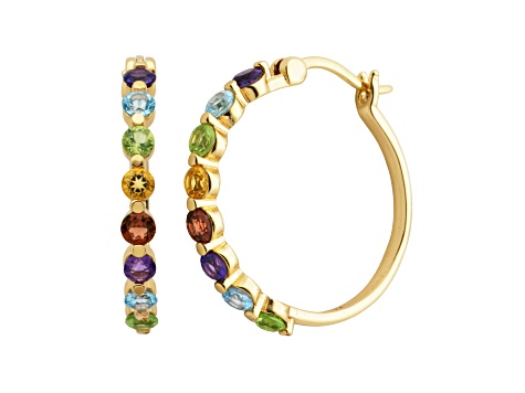 Multi-Color Multi-Gemstone 18k Yellow Gold Over Sterling Silver Hoop Earrings