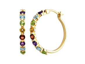 Multi-Color Multi-Gemstone 18k Yellow Gold Over Sterling Silver Hoop Earrings