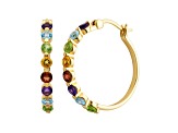 Multi-Color Multi-Gemstone 18k Yellow Gold Over Sterling Silver Hoop Earrings