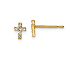 14K Yellow Gold Children's Cubic Zirconia Cross Stud Earrings