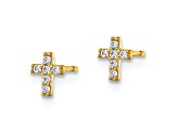 14K Yellow Gold Children's Cubic Zirconia Cross Stud Earrings