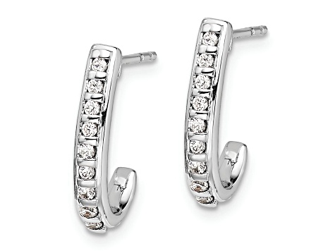 Rhodium Over 10k White Gold 9/16" 0.19ctw Diamond J-Hoop Earrings