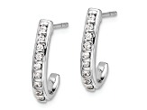 Rhodium Over 10k White Gold 9/16" 0.19ctw Diamond J-Hoop Earrings