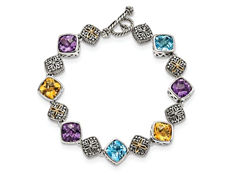 Sterling Silver with 14K Gold Over Sterling Silver Accent Oxidized Multi Gemstone 8.25-inch Bracelet