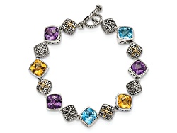 Sterling Silver with 14K Gold Over Sterling Silver Accent Oxidized Multi Gemstone 8.25-inch Bracelet