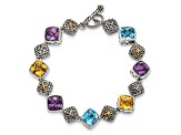 Sterling Silver with 14K Gold Over Sterling Silver Accent Oxidized Multi Gemstone 8.25-inch Bracelet