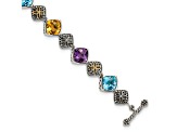 Sterling Silver with 14K Gold Over Sterling Silver Accent Oxidized Multi Gemstone 8.25-inch Bracelet