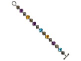 Sterling Silver with 14K Gold Over Sterling Silver Accent Oxidized Multi Gemstone 8.25-inch Bracelet