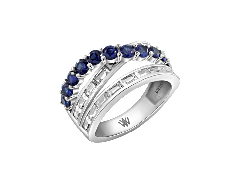 Lab Created Blue Saphhire And White Cubic Zirconia Platinum Over Sterling Silver Ring 2.54ctw