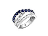 Lab Created Blue Saphhire And White Cubic Zirconia Platinum Over Sterling Silver Ring 2.54ctw