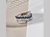 Lab Created Blue Saphhire And White Cubic Zirconia Platinum Over Sterling Silver Ring 2.54ctw