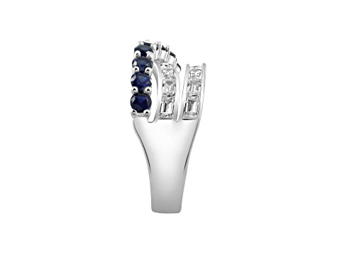 Lab Created Blue Saphhire And White Cubic Zirconia Platinum Over Sterling Silver Ring 2.54ctw