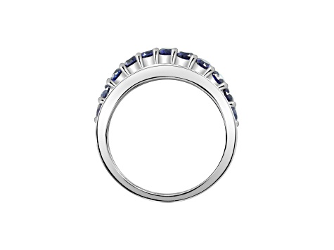 Lab Created Blue Saphhire And White Cubic Zirconia Platinum Over Sterling Silver Ring 2.54ctw