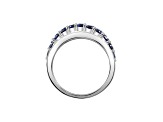Lab Created Blue Saphhire And White Cubic Zirconia Platinum Over Sterling Silver Ring 2.54ctw