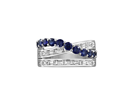 Lab Created Blue Saphhire And White Cubic Zirconia Platinum Over Sterling Silver Ring 2.54ctw