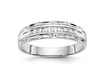 Picture of Rhodium Over 14K White Gold AA Quality Trio Mens Wedding Band 0.09ctw